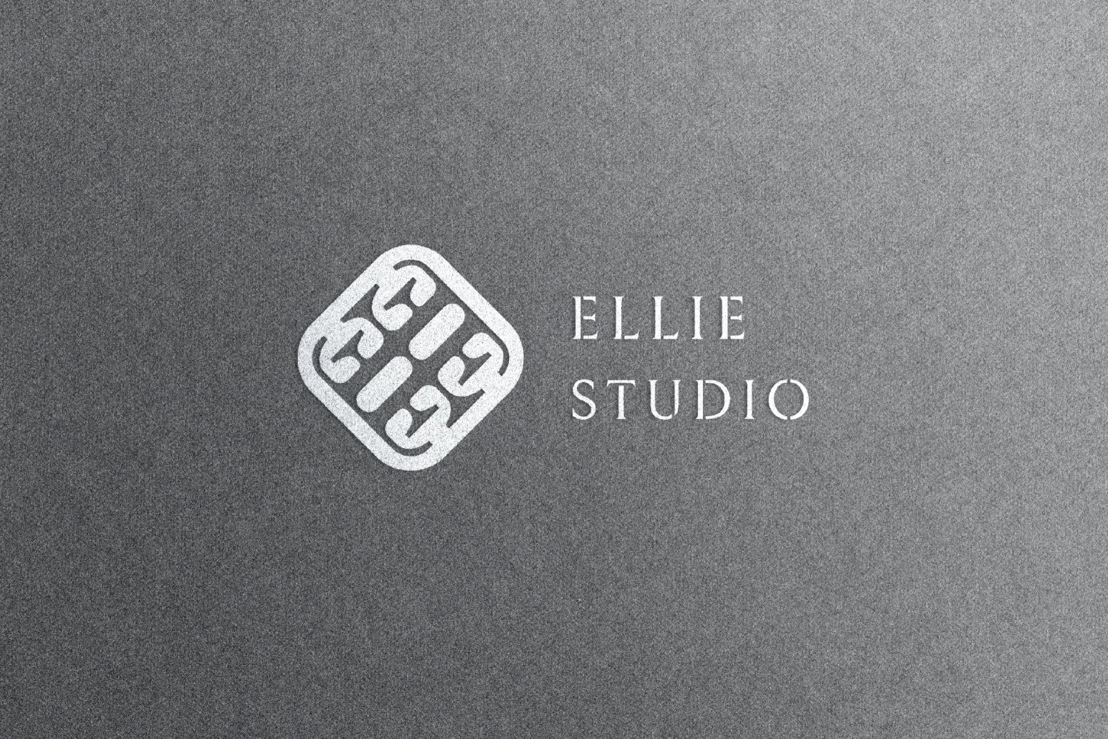 ELLIE STUDIO 設計識別：將品牌名稱「ELLIE」中的兩個E字加入mE（自我、自信）以及bEauty（美麗）總和成四個E去設計成一個圖標。
