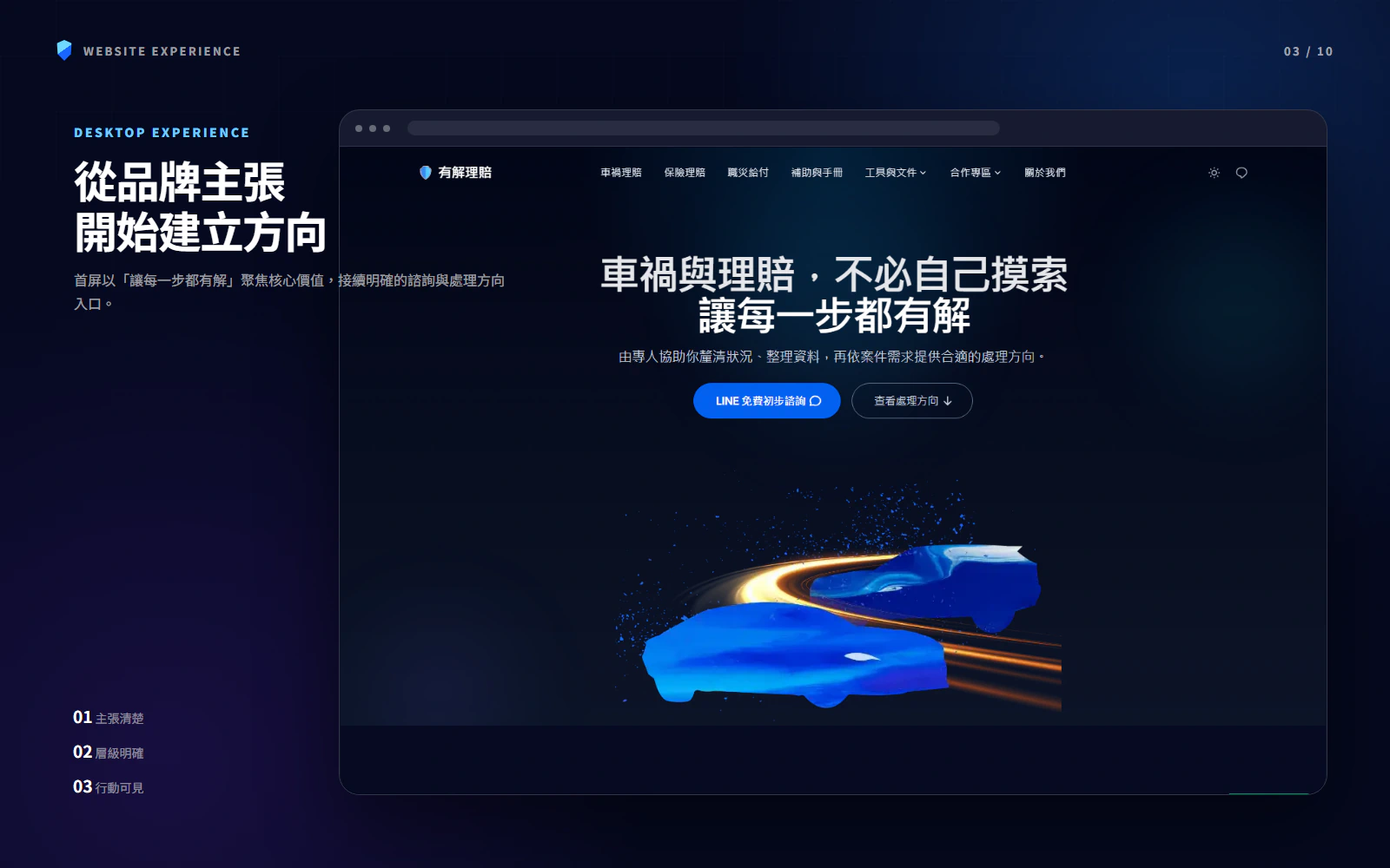 有解理賠桌機版首頁品牌主張與行動入口設計