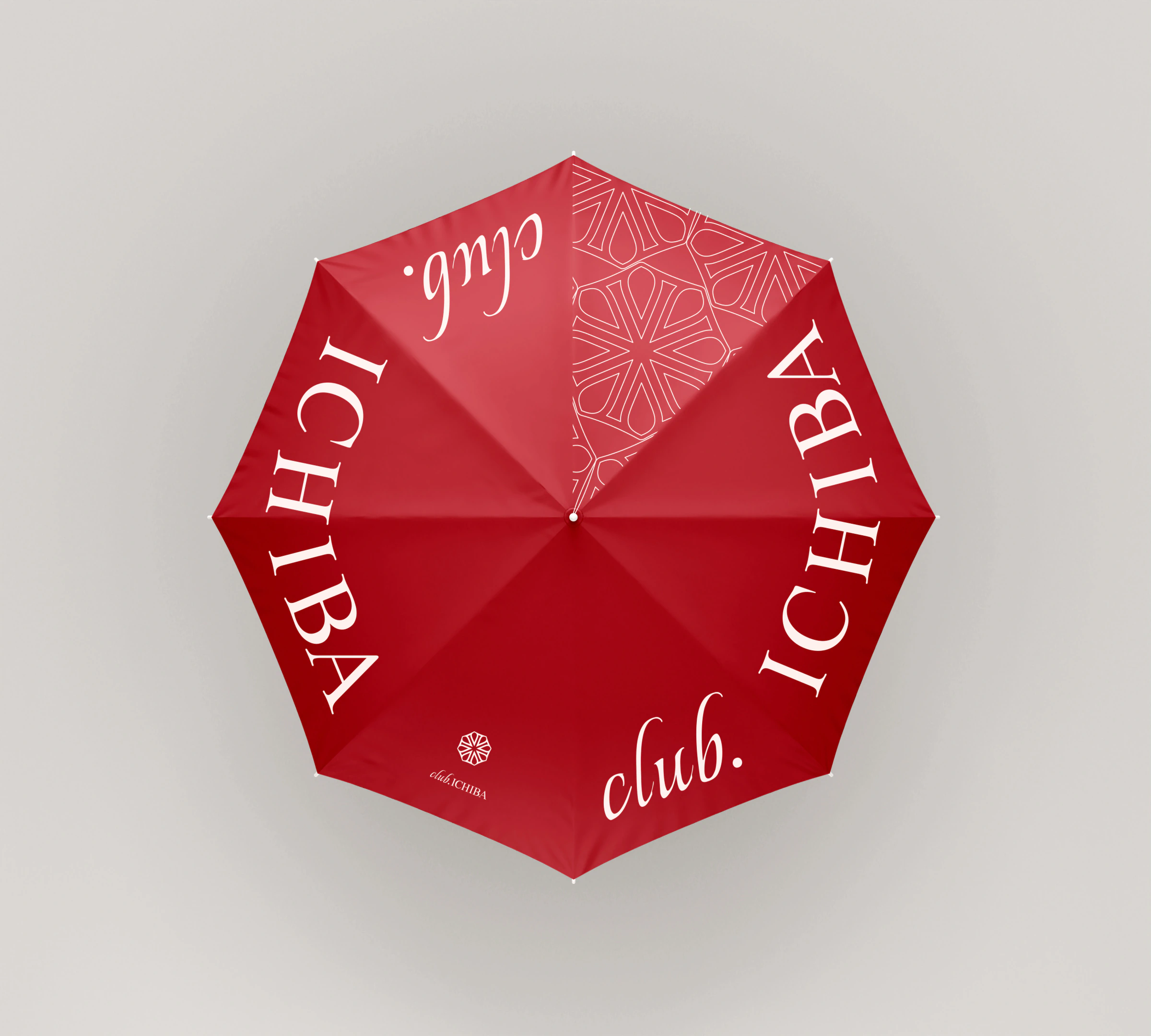 荔枝豆club ICHIBA紅色品牌雨傘的傘面俯視模擬