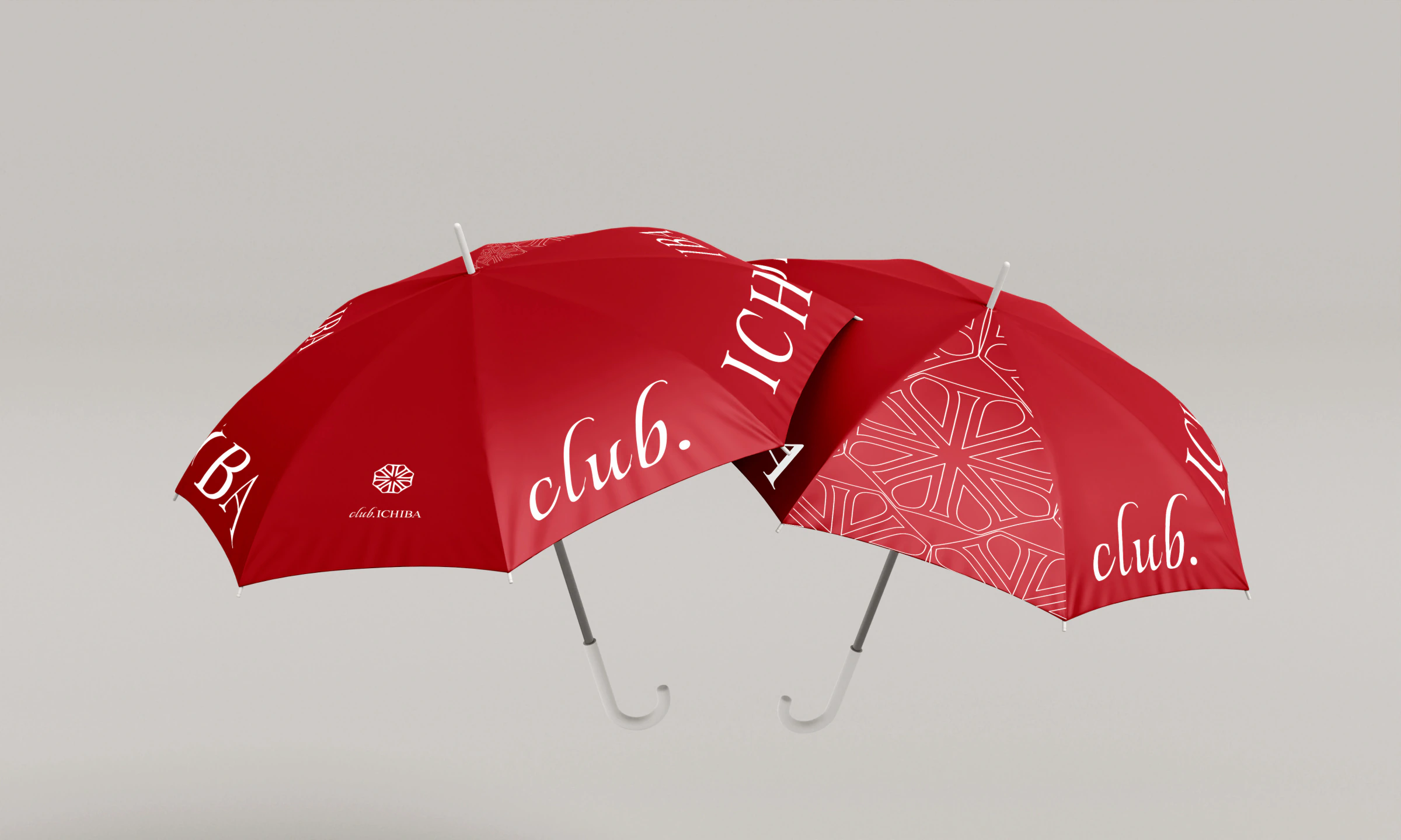 荔枝豆club ICHIBA两把紅色品牌雨傘的側面模擬