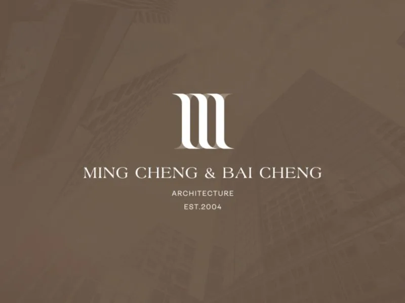 明裎建設有限公司設計專案:Logo以MC重疊作為主體,使用深淺顏色區隔出前後層次感,線條由下而上呈現柱子及建築意象,向左向右可無限延伸,亦有生生不息之意